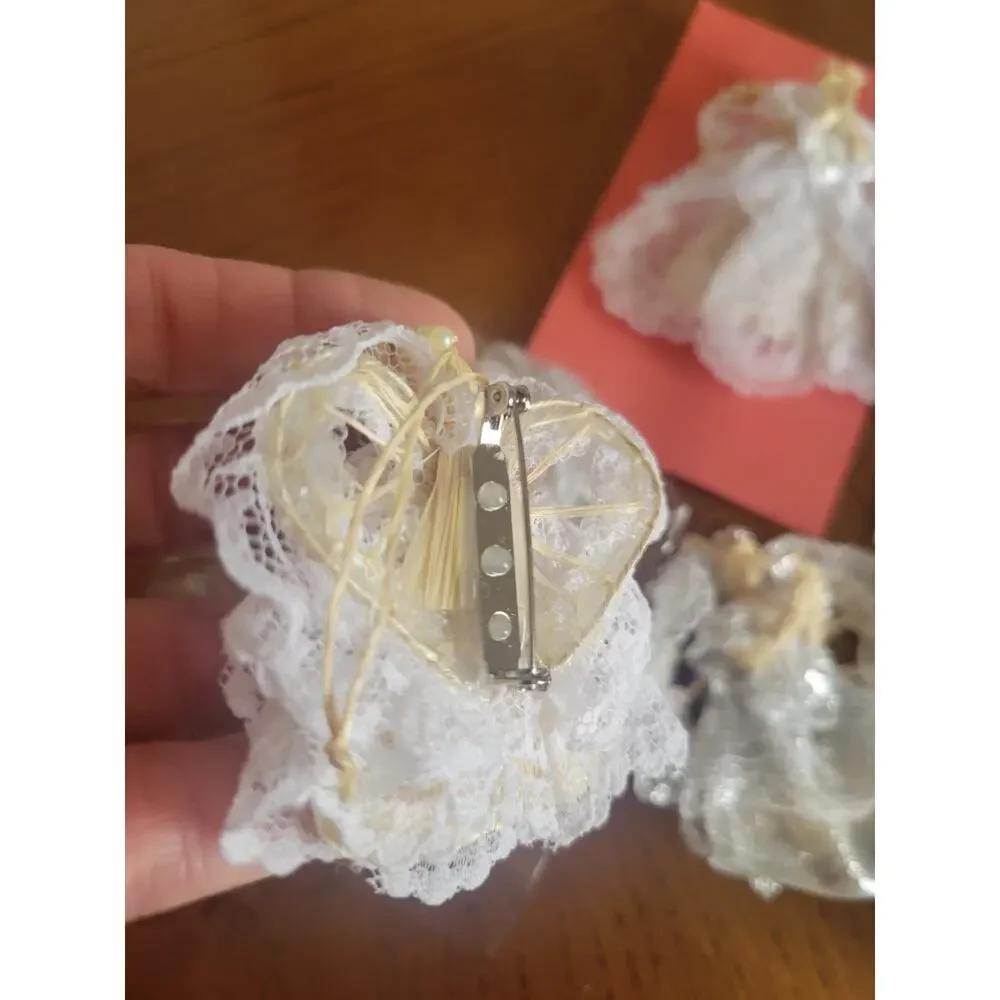 Handmade Praying Angel Pins Lace Dress jewelry Christmas Ornaments Lot of‎ 7